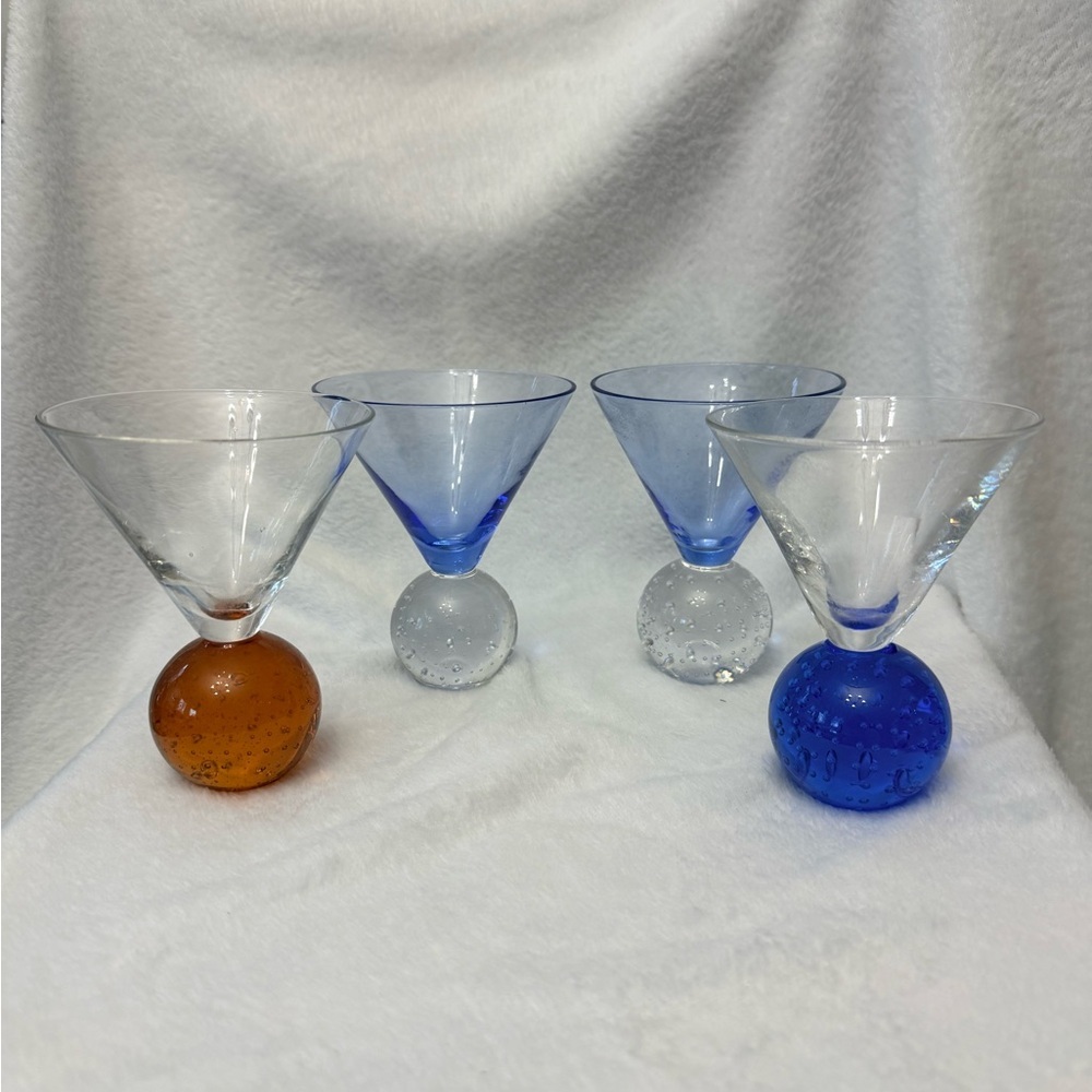 Set of Four Vintage Colorful Stemless short cocktail g- GALLERIA
